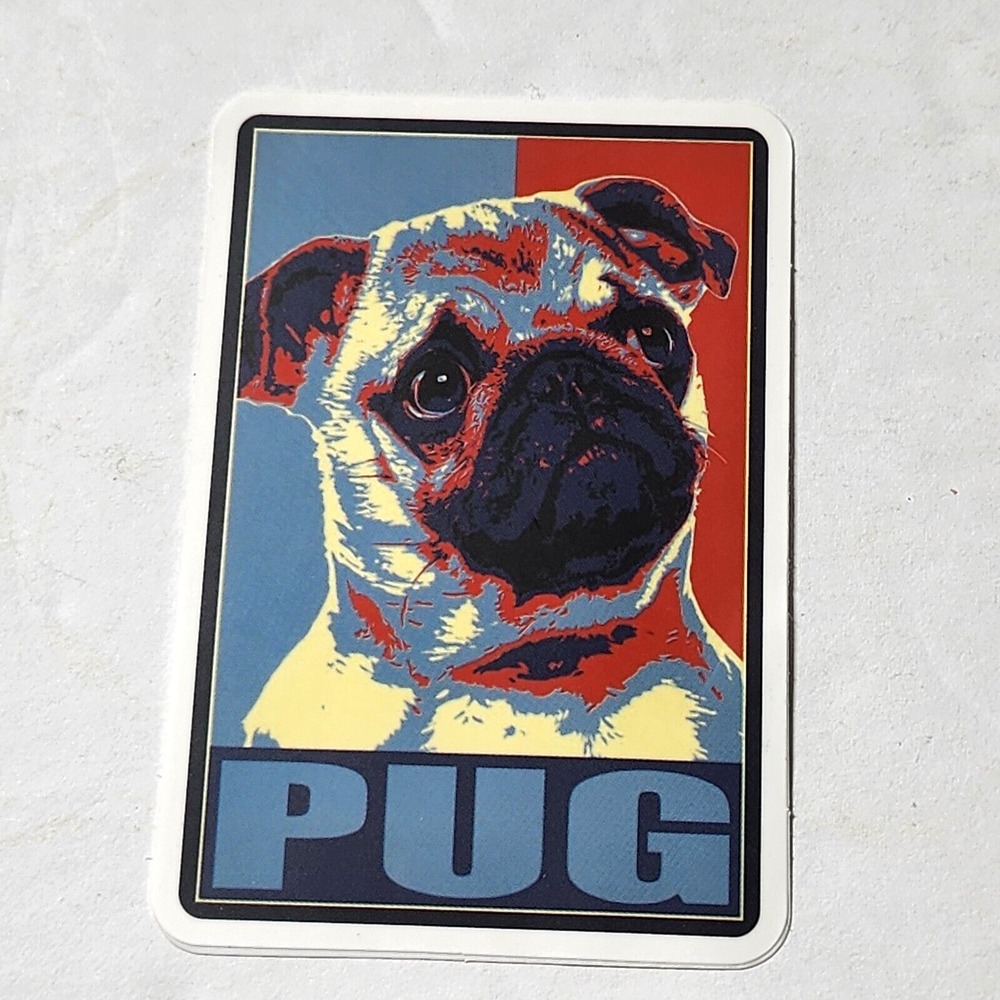 PUG Dog Pop Art Rectangle Sticker Red Blue Yellow 1 5/8"x2 3/4" New